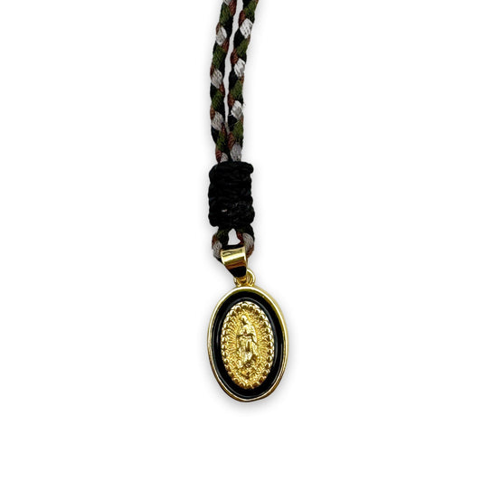 String Necklace with Madonna Pendant Black