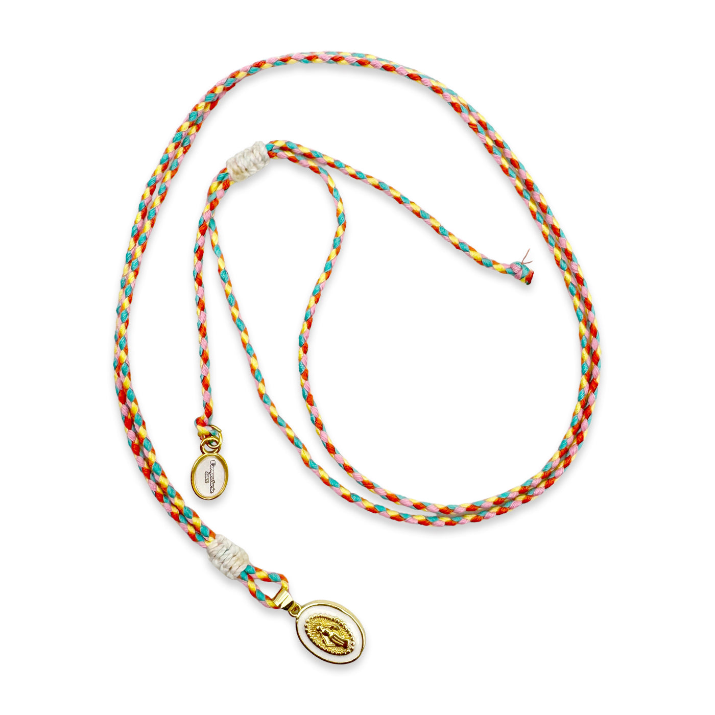 String Necklace with Madonna Pendant White