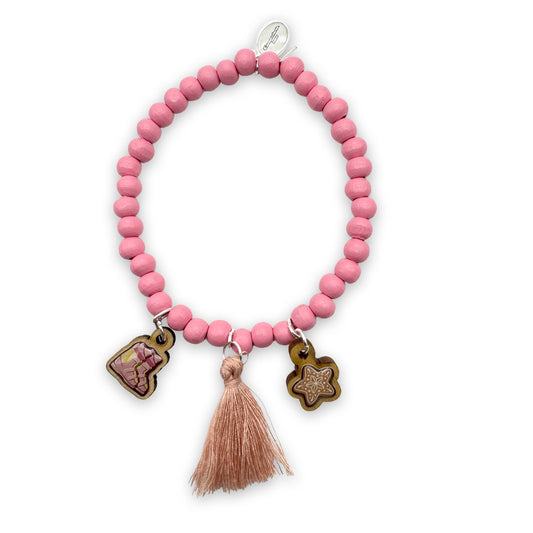 Wooden bracelet 6mm in lilac with wooden pins