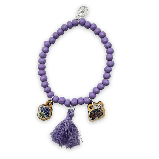 Wooden bracelet 6mm in lilac with wooden pins