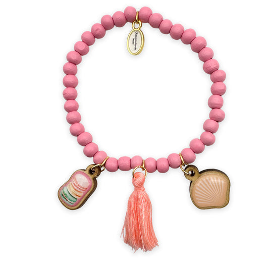 Wooden bracelet 6mm in apricot with wooden pins