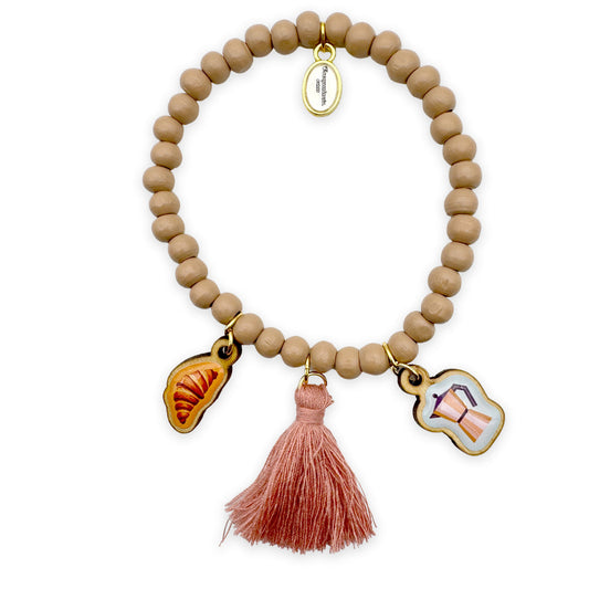 Wooden bracelet 6mm in cappuccino with wooden pins