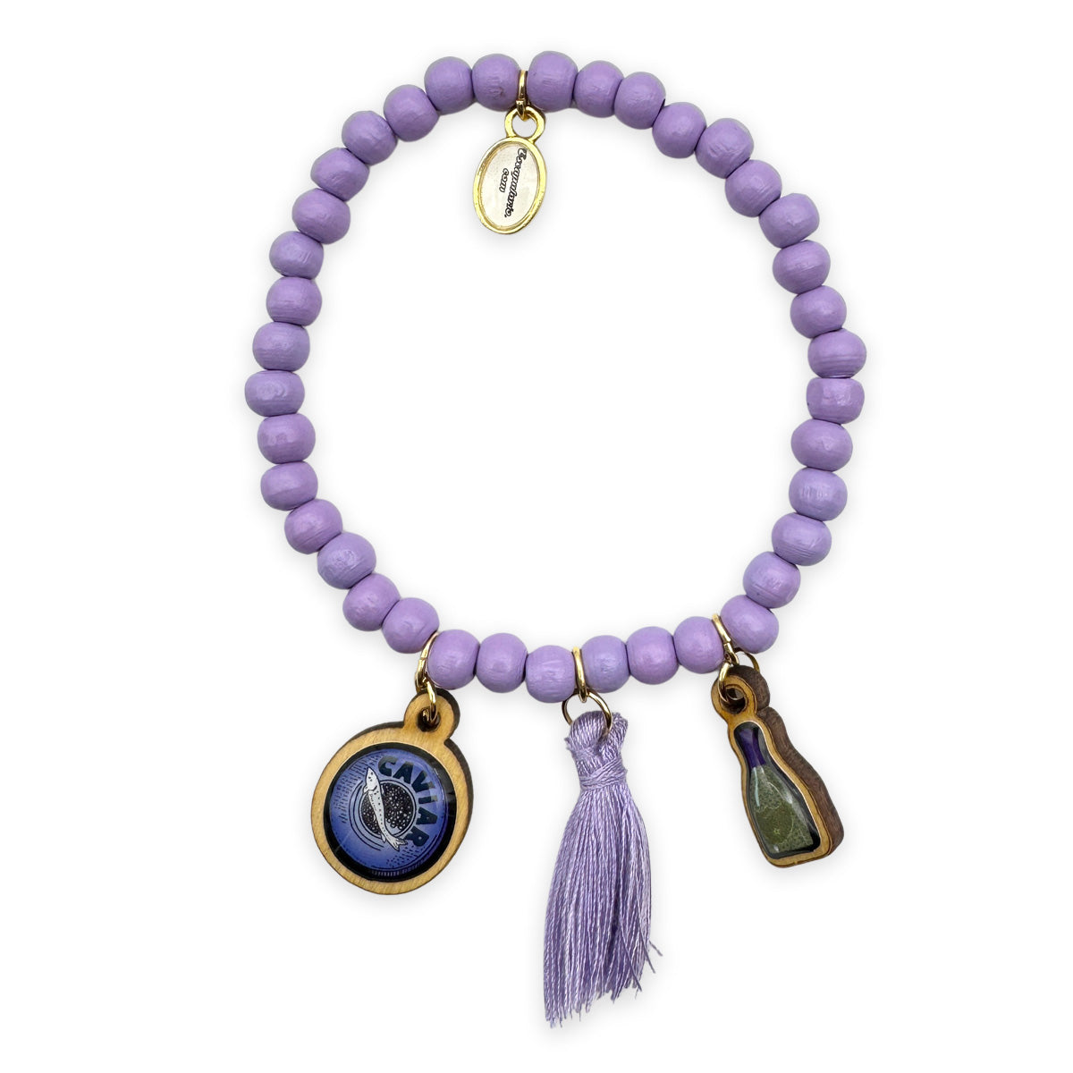 Wooden bracelet 6mm in lilac with wooden pins