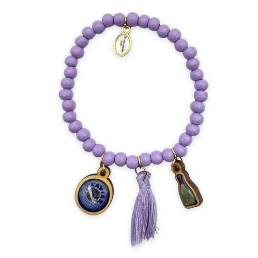 Wooden bracelet 6mm in lilac with wooden pins