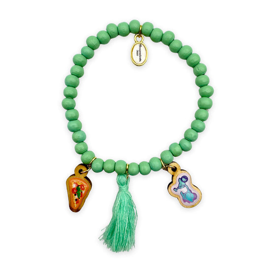 Wooden bracelet 6mm in mint with wooden pins