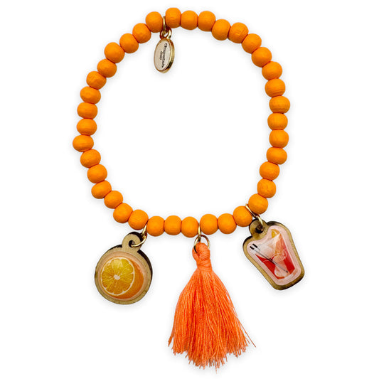 Wooden bracelet 6mm in neon orange with wooden pins