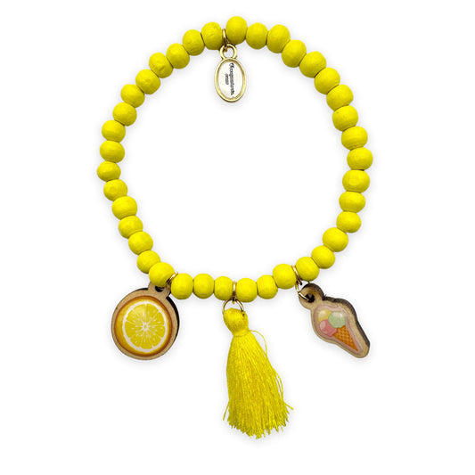 Wooden bracelet 6mm in neon yellow with wooden pins