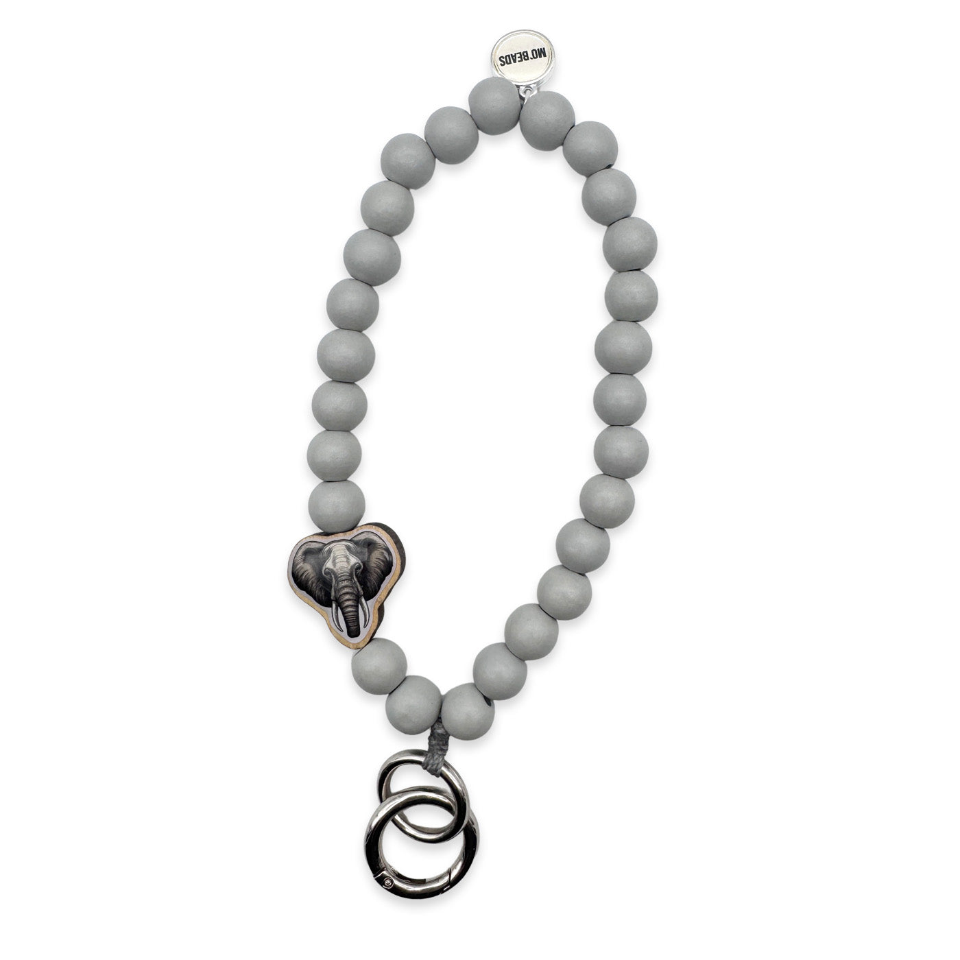Schlüsselkette Hellgrau mit Holzpin Elefant