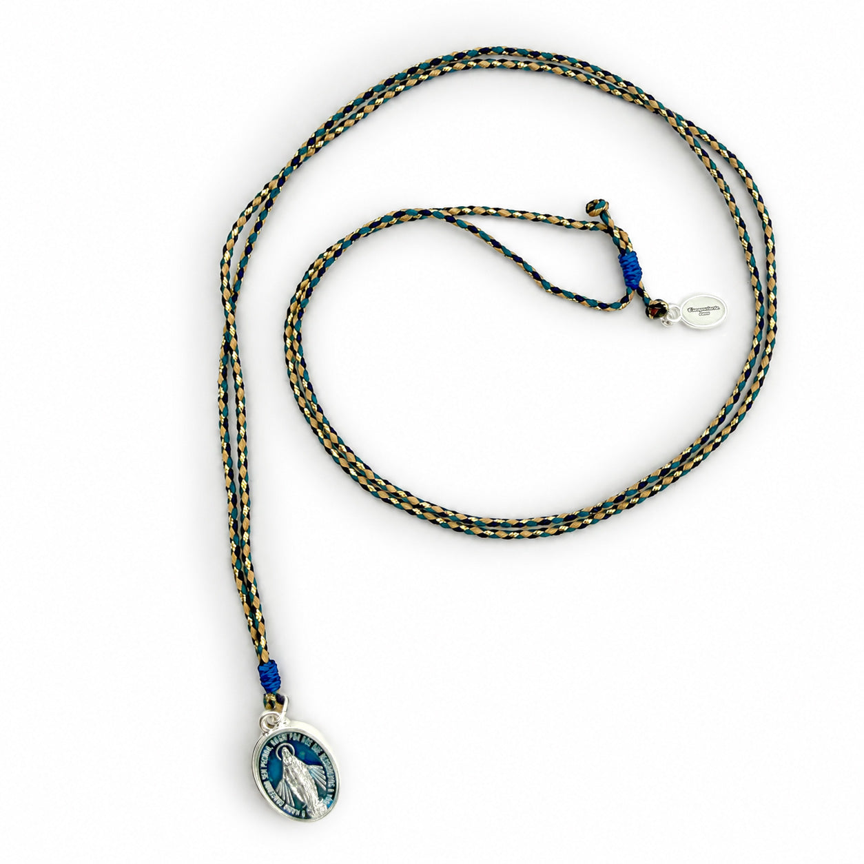 Stringkette mit Madonnamedaillon Blau-Silber