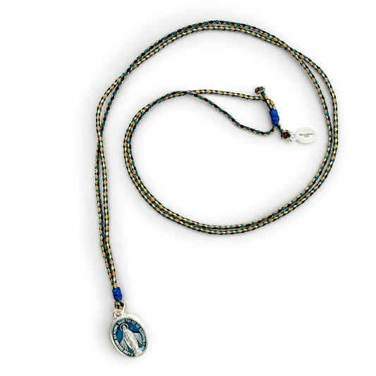 Stringkette mit Madonnamedaillon Blau-Silber