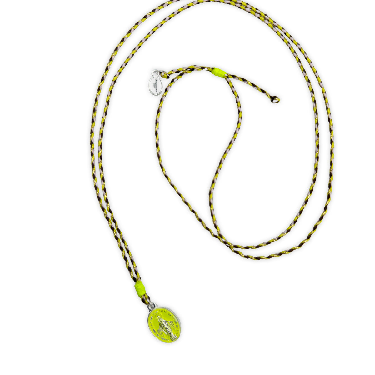 Stringkette mit Madonnamedaillon Neongelb-Silber