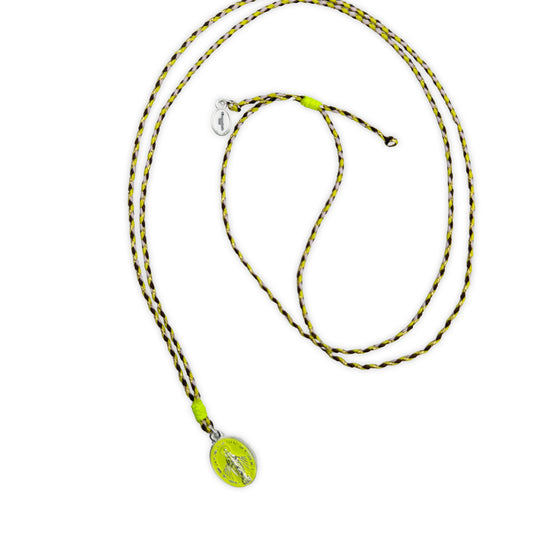 Stringkette mit Madonnamedaillon Neongelb-Silber