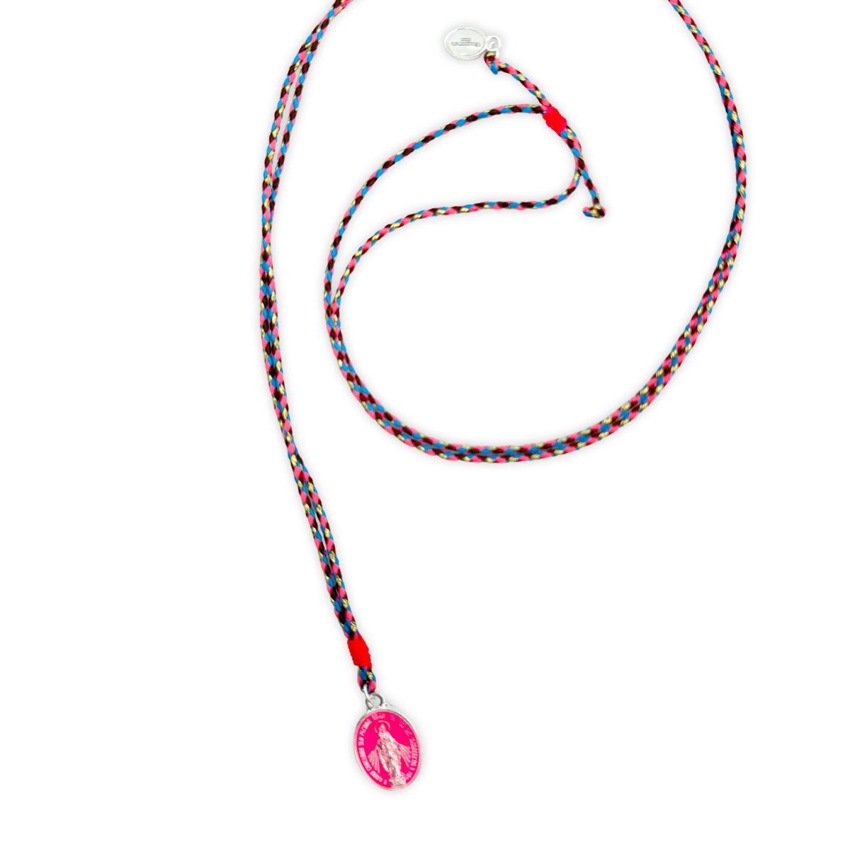 Stringkette mit Madonnamedaillon Pink-Silber