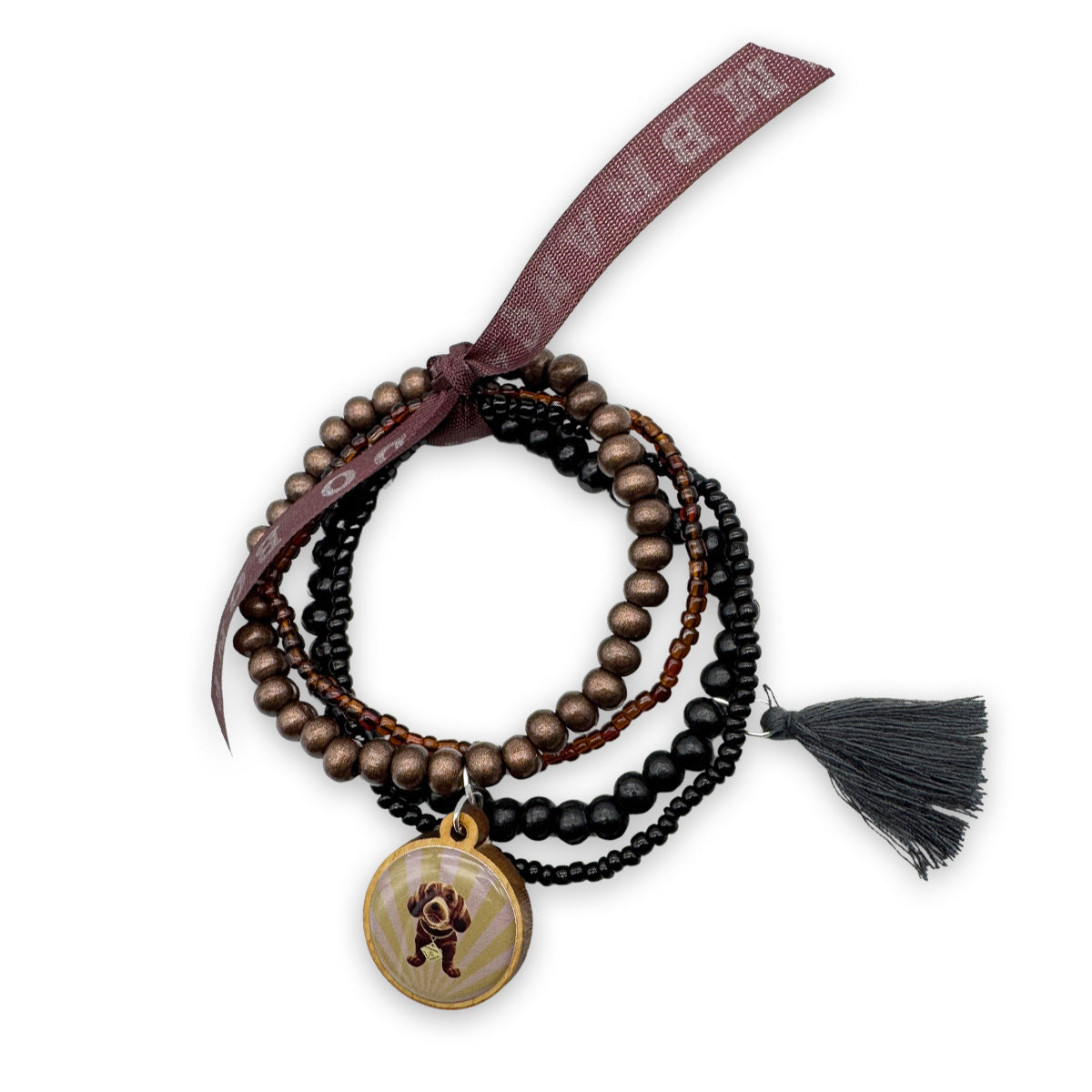 Escapulario Armbandset 2025 Dark mit Wackeldackel als einzigartiger Armschmuck für Frauen mit dem kultigen Wackeldackel Pin.