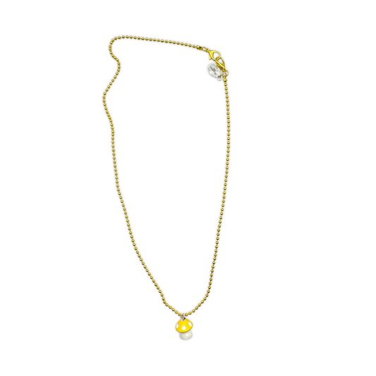 Escapulario Halskette für Damen als Metallic Kugelkette in Gelb mit Kunststoff-Pilzanhänger.