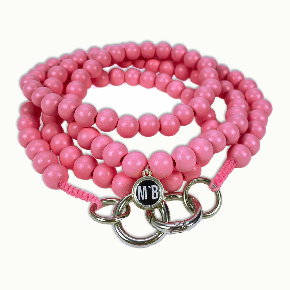 Escapulario Handykette Apricot Pastell mit zarten Perlen und Karabinern als sanftes Smartphone-Accessoire für Damen.