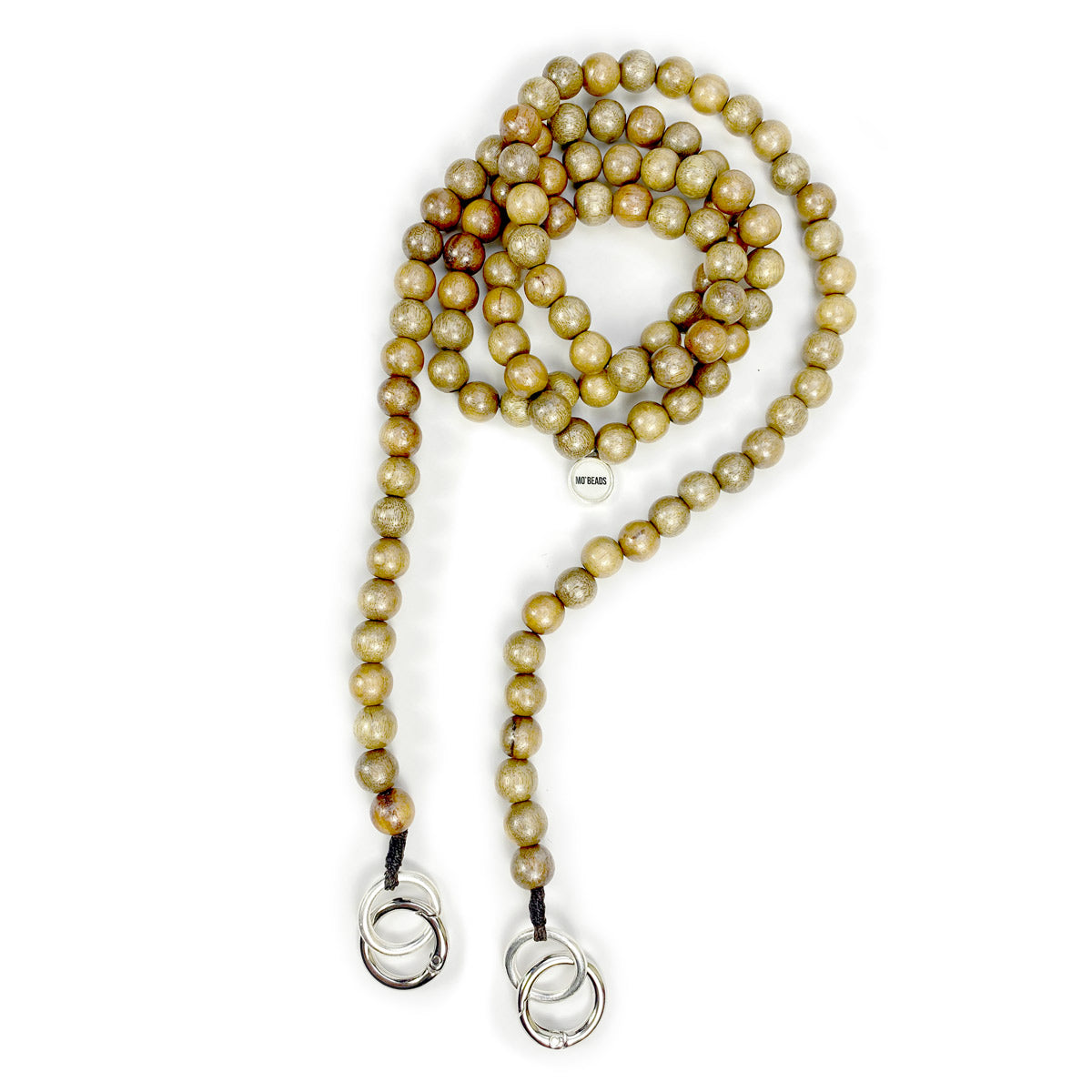 Escapulario Handykette in Braun Metallic mit glänzenden Perlen und Karabinern als stilvolles Smartphone-Accessoire für Frauen.