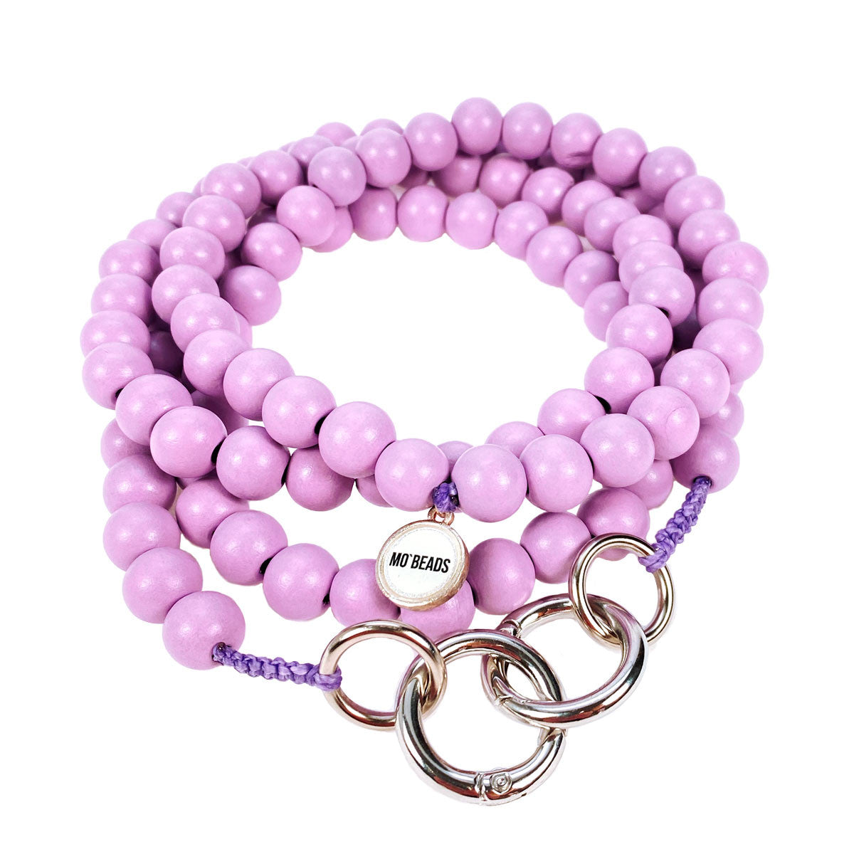 Escapulario Handykette Flieder Pastell mit zarten Perlen und Metallkarabinern als romantisches Smartphone-Accessoire für Damen.