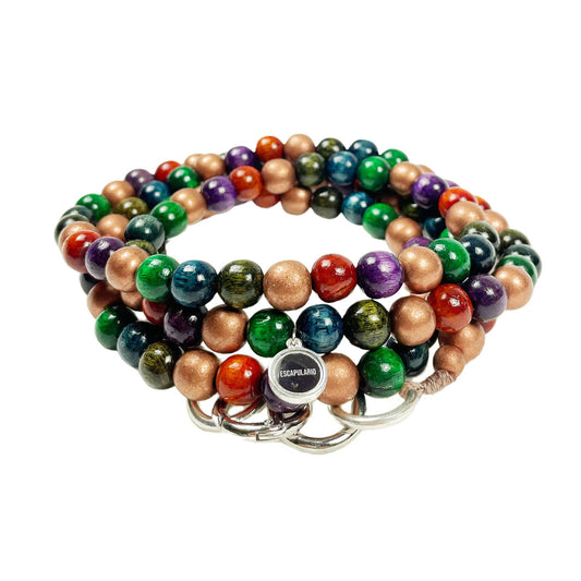 Escapulario Handykette aus Holzperlen im Forest Mix, klassische Smartphonekette in Natur- und Grüntönen.