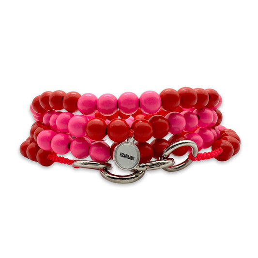 Escapulario Handykette Lipstick Koralle aus Holzperlen, klassische zweifarbige Smartphonekette in Koralltönen.
