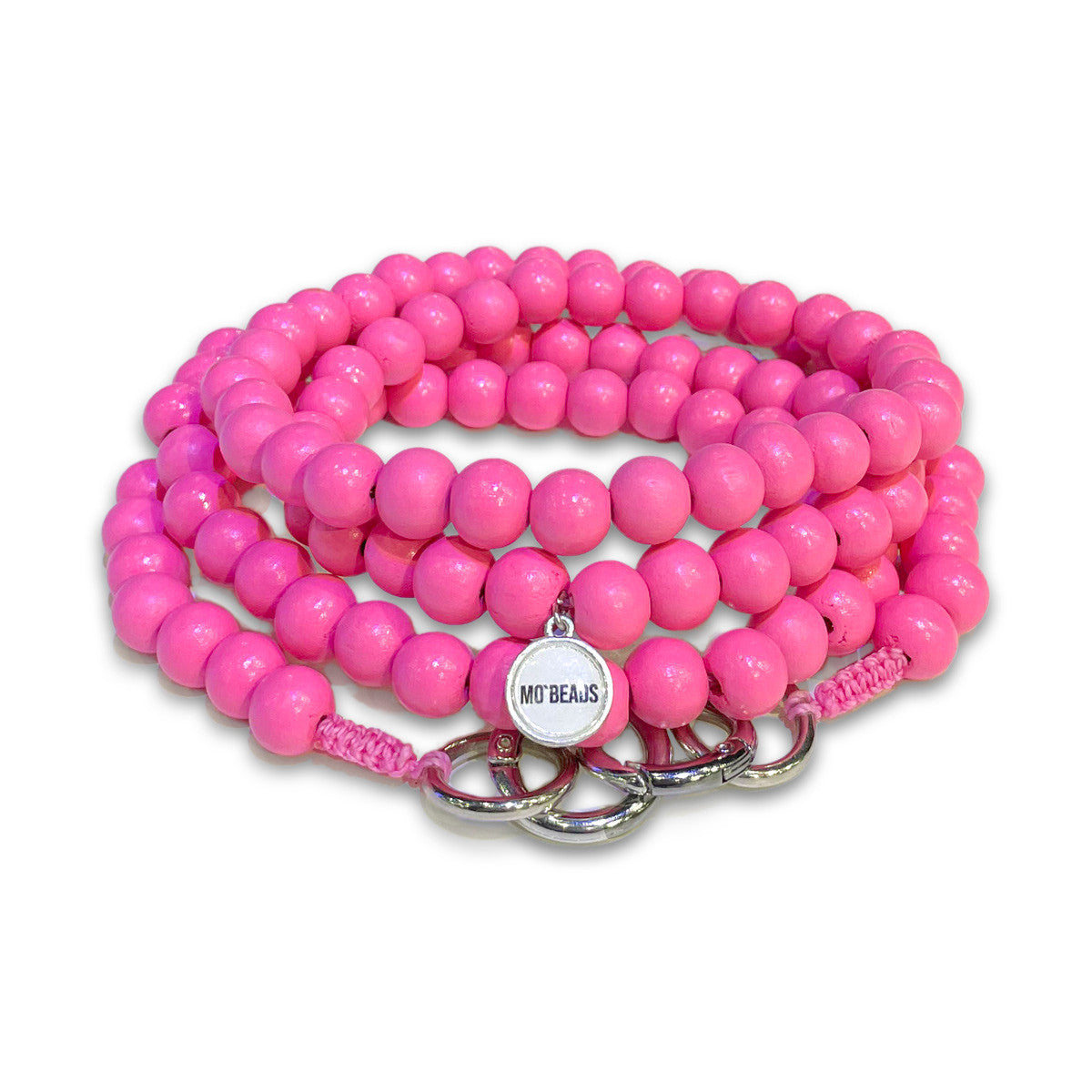 Escapulario Handykette Lipstick Pink mit kräftig pinken Perlen und Metallkarabinern als Statement-Smartphone-Accessoire für Damen.