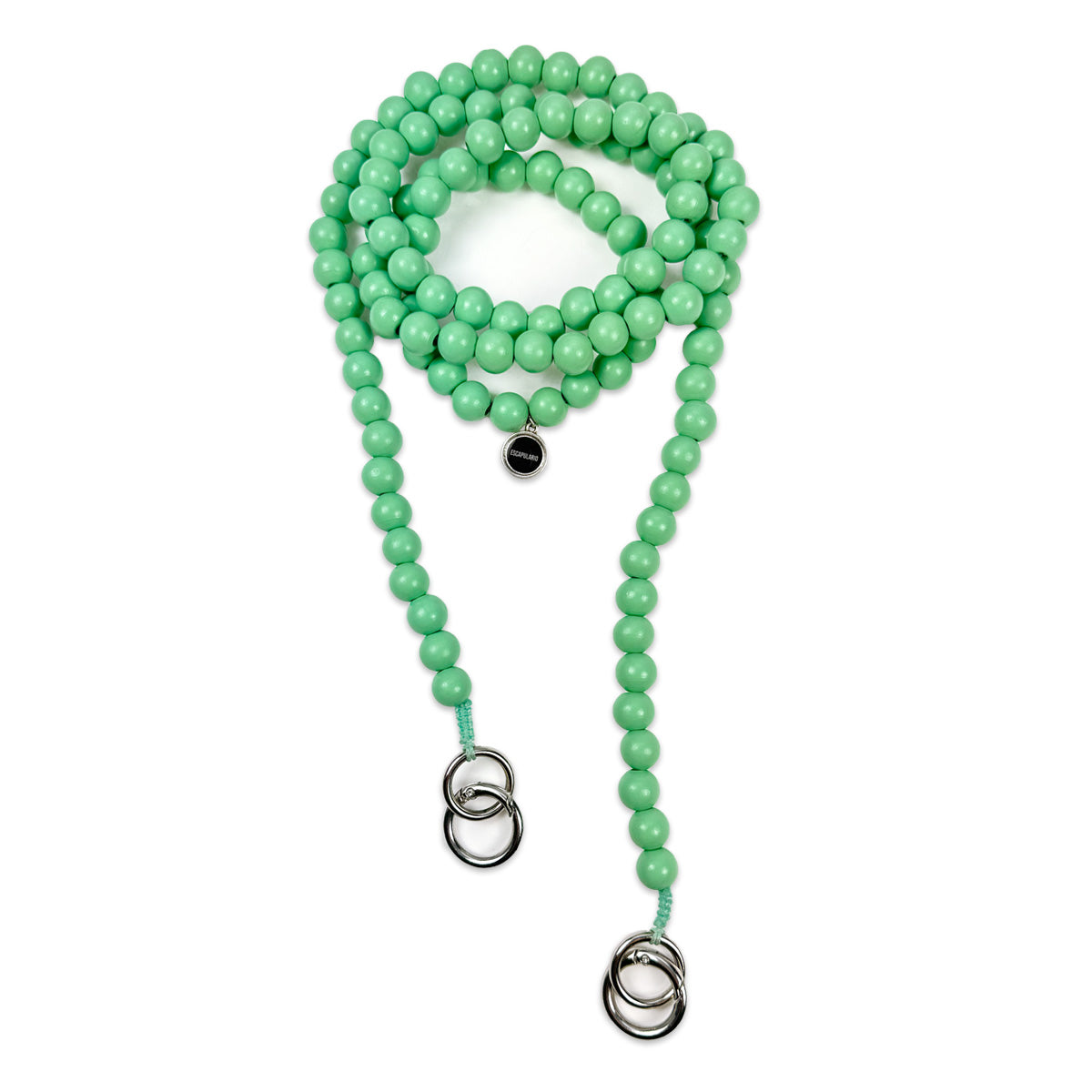 Escapulario Handykette Mint Pastell mit zart grünen Perlen und Karabinern als sanftes Handyband für dein Smartphone.