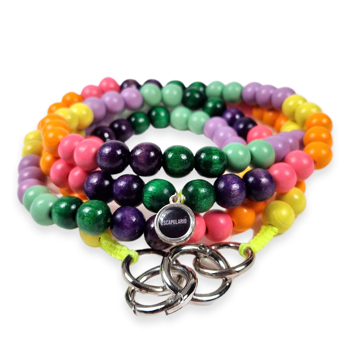 Escapulario Handykette Sunset mit warmen Sunset-Farben und Metallkarabinern als sommerliches Smartphone-Accessoire für Frauen.