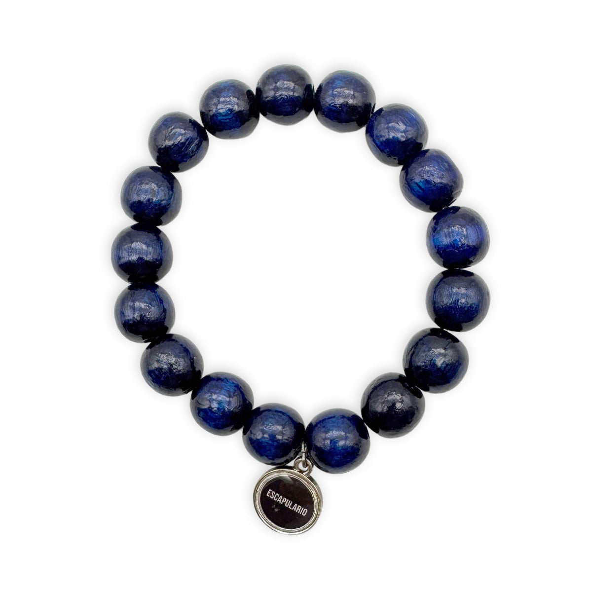 Escapulario Holzarmband in Blau aus 12mm Perlen mit elastischem Band als klassisches frisches Armband für modebewusste Damen.