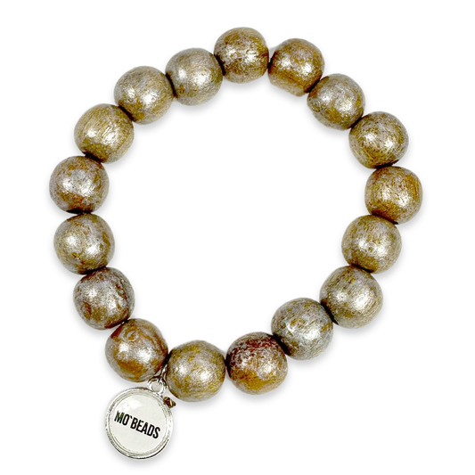 Escapulario Holzarmband in Braun Metallic aus 12mm Perlen mit elastischem Band als edles schimmerndes Armband für Damen.
