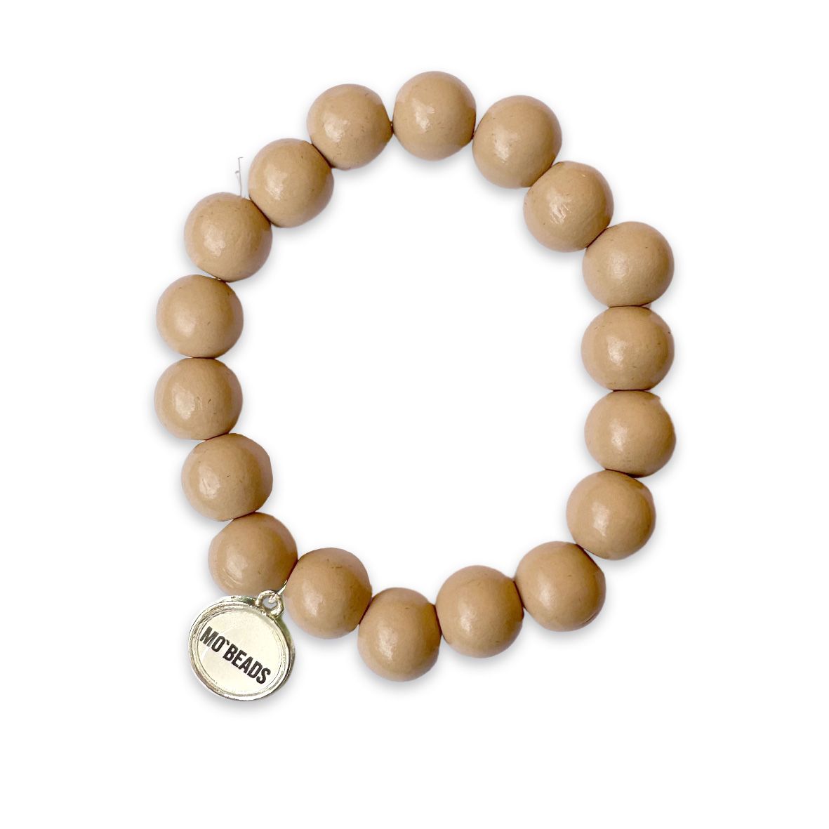 Escapulario Holzarmband in Cappuccino aus 12mm Perlen mit elastischem Band als warmes naturnahes Armband für modebewusste Damen.