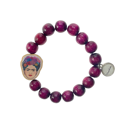 Escapulario Holzarmband Frida Kahlo in Bordeaux aus 12mm Perlen mit elastischem Band als elegantes tiefes Armband für modebewusste Frauen.
