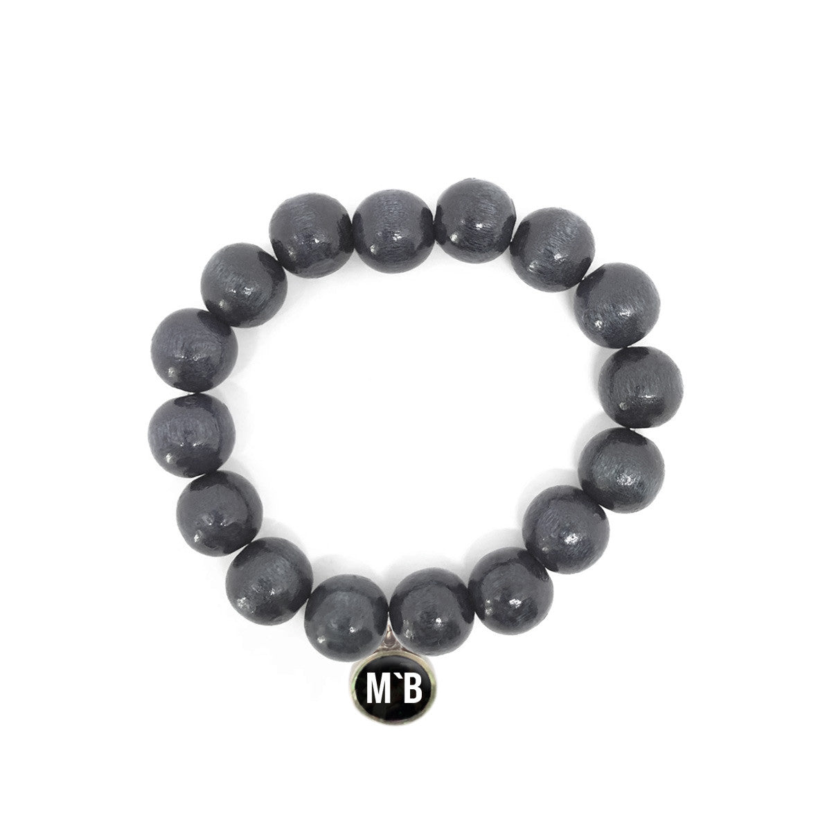 Escapulario Holzperlenarmband in Grau aus 12mm Holzperlen mit elastischem Band als schlichtes vielseitiges Accessoire für Frauen.