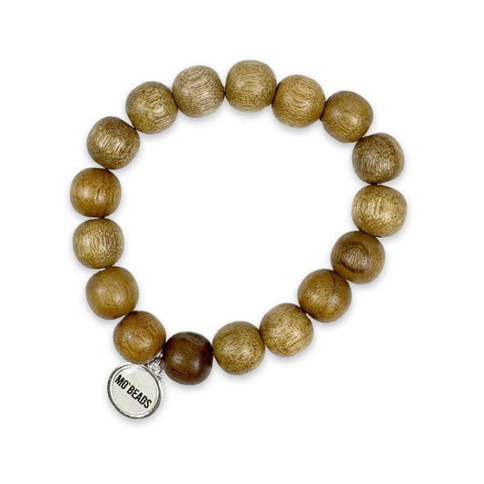 Escapulario Holzarmband in Natur Dunkel aus 12mm Perlen mit elastischem Band als zeitloses naturnahes Armband für Frauen.