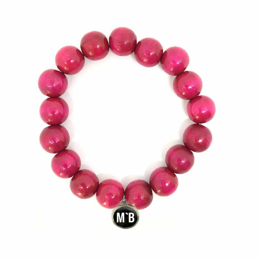 Escapulario Holzarmband in Pink aus 12mm Perlen mit elastischem Band als strahlendes feminines Armband für modebewusste Damen.
