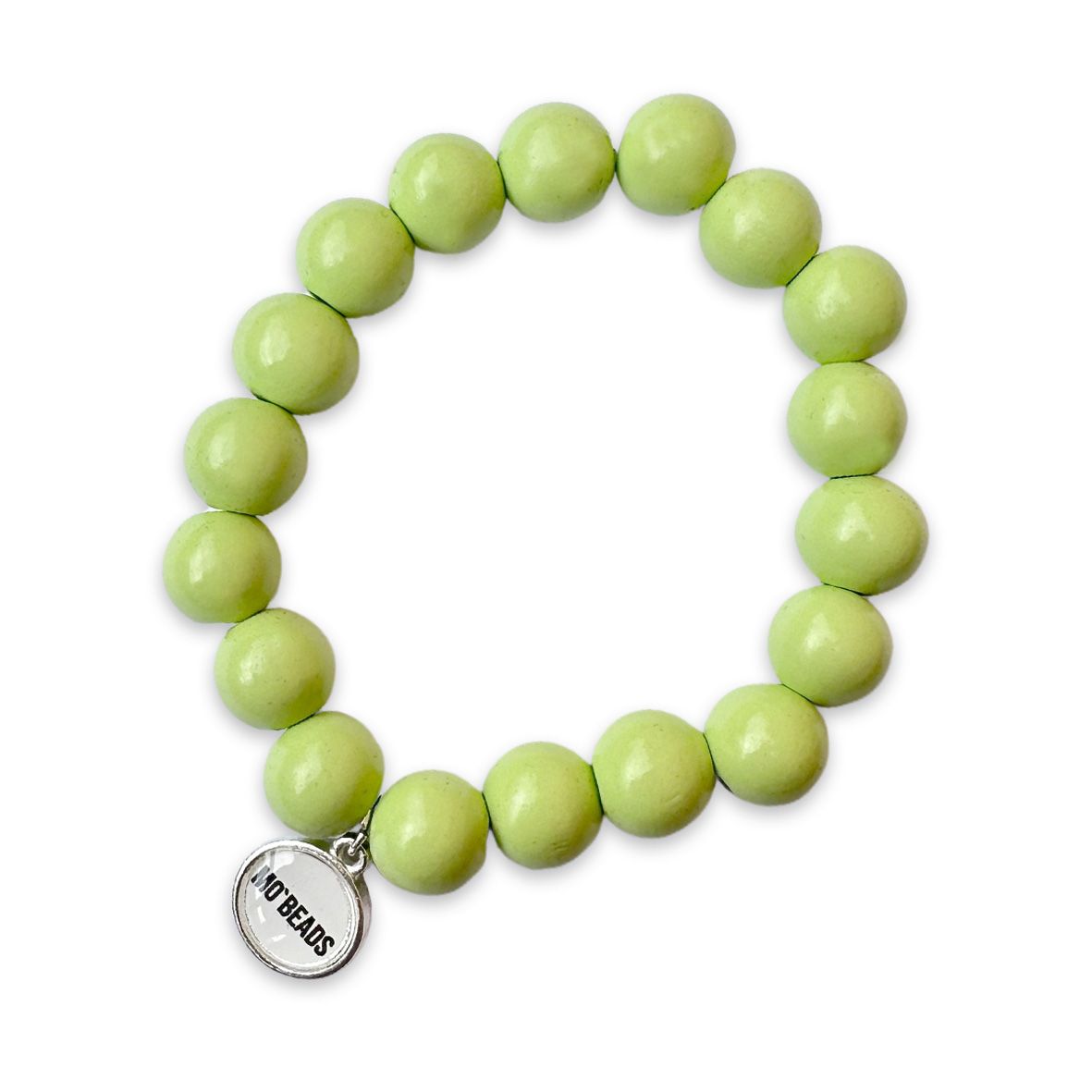 Escapulario Holzarmband in Pistazie aus 12mm Perlen mit elastischem Band als frisch grünes sommerliches Armband für Frauen.