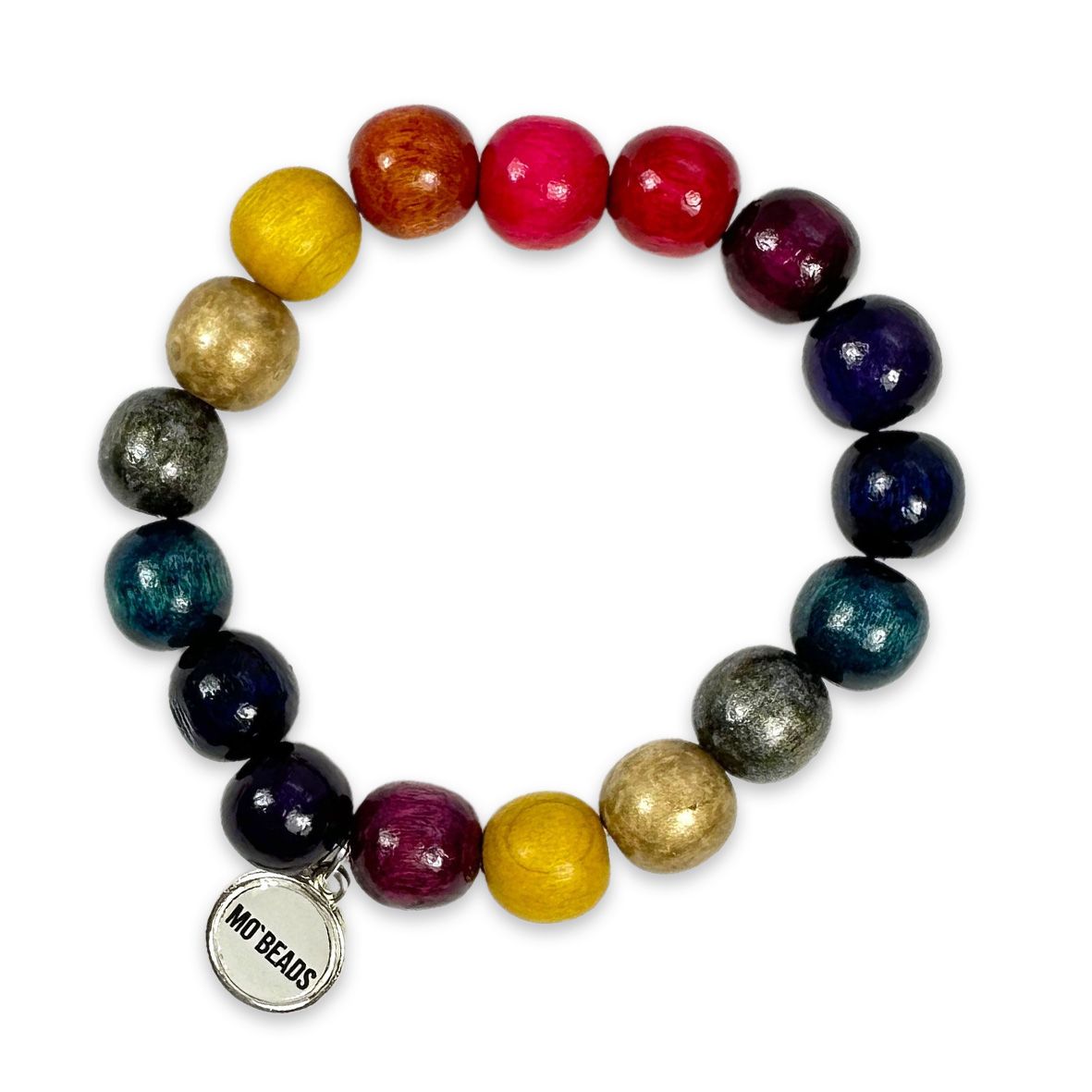 Escapulario Holzarmband Rainbow aus 12mm Perlen mit elastischem Band als buntes strahlendes Armband für modebewusste Damen.