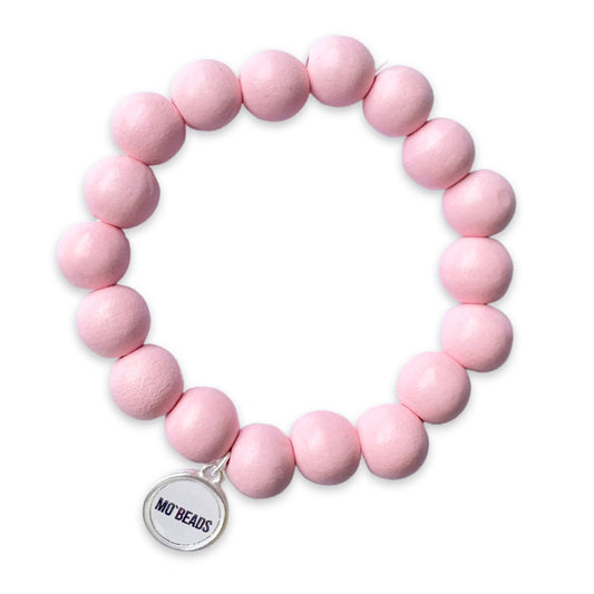 Escapulario Holzarmband in Pastellrosa aus 12mm Perlen mit elastischem Band als zartes romantisches Armband für Damen.