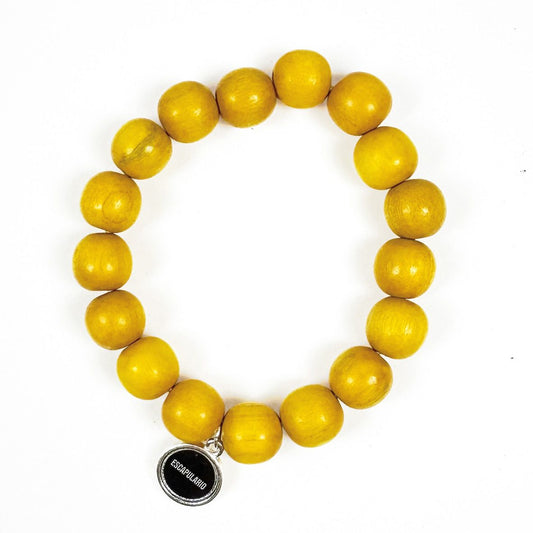 Escapulario Holzarmband Sun aus 12mm Perlen mit elastischem Band als strahlendes sommerliches Armband für modebewusste Damen.