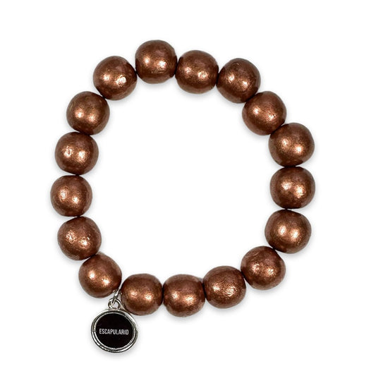 Escapulario Holzperlenarmband in Bronze aus 12mm Holzperlen mit elastischem Band als edles schimmerndes Accessoire für Damen.