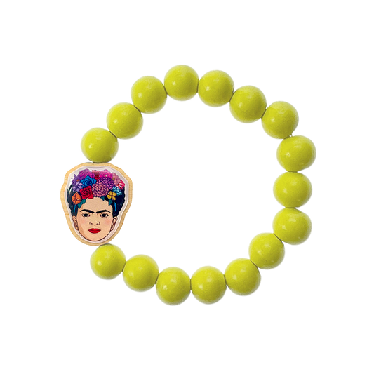 Escapulario Holzperlenarmband Frida Kahlo in Lemon aus 12mm Holzperlen mit elastischem Band als frisches leuchtendes Accessoire für Damen.