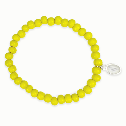 Escapulario Holzperlenarmband in Gelb aus 6mm Holzperlen mit elastischem Band als fröhlich buntes Sommer Armband für Damen.