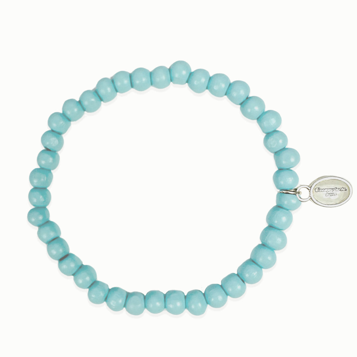 Escapulario Holzperlenarmband in Hellblau aus 6mm Holzperlen mit elastischem Band als leichtes sommerliches Accessoire für Frauen.