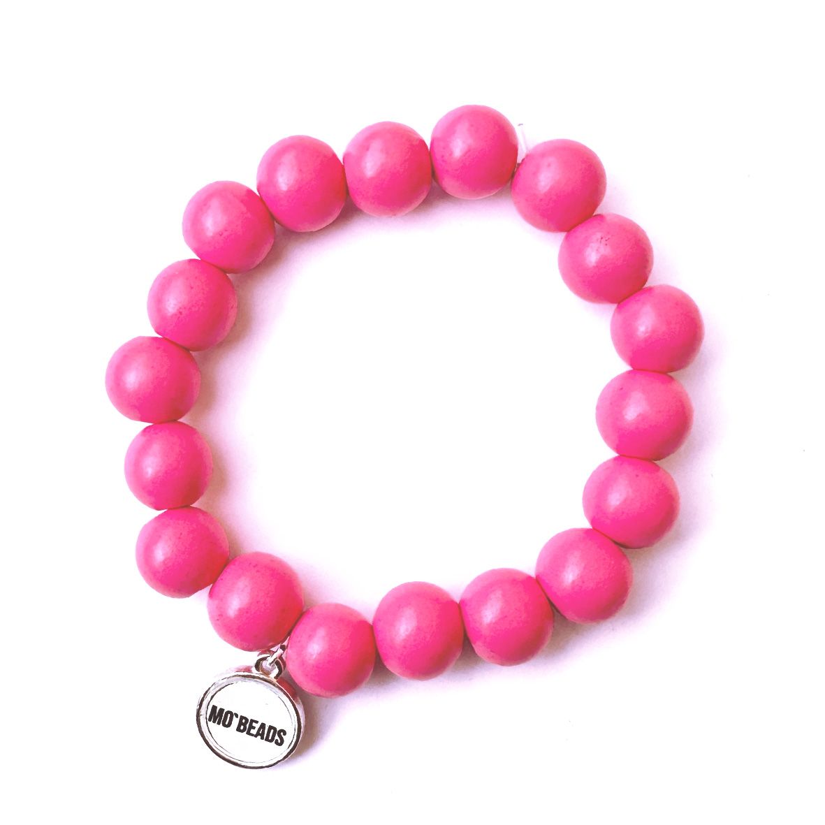 Escapulario Holzperlenarmband in Lipstick aus 12mm Holzperlen mit elastischem Band als auffälliges Statement Accessoire für Frauen.