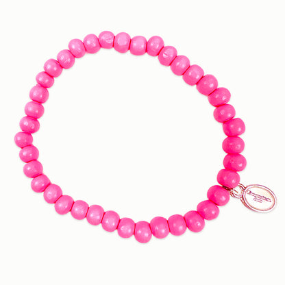 Escapulario Holzperlenarmband in Lipstick aus 6mm Holzperlen mit elastischem Band als auffälliges Statement Accessoire für Damen.