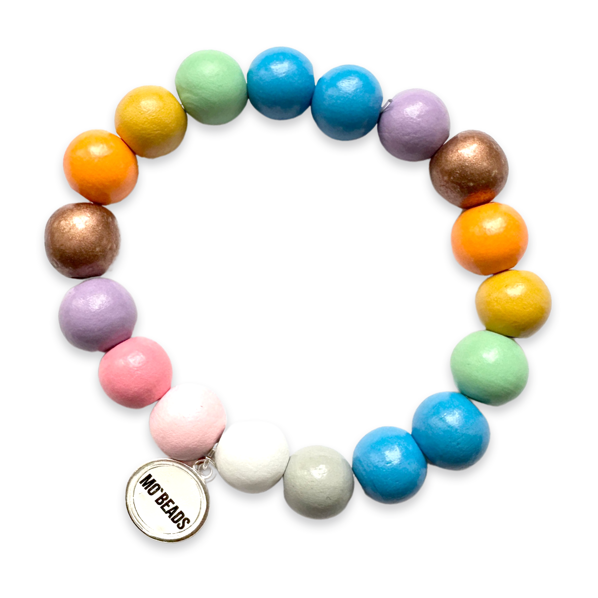 Escapulario Holzperlenarmband Maritim aus 12mm Holzperlen mit elastischem Band als verspieltes maritimes Accessoire für Damen.
