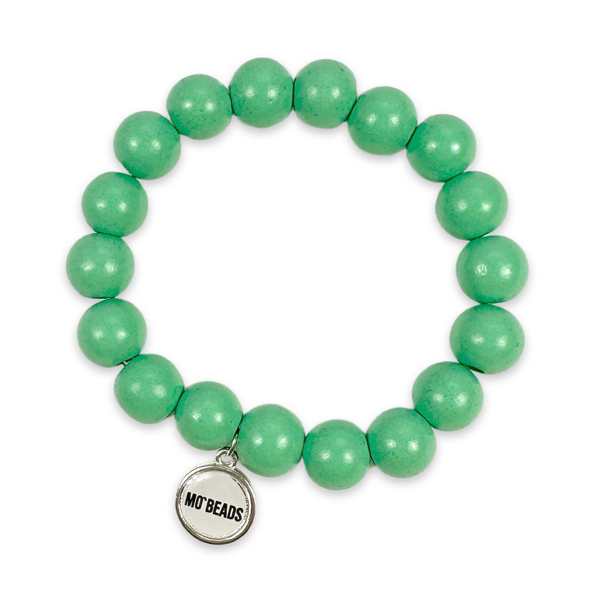 Escapulario Holzperlenarmband in Mint aus 12mm Holzperlen mit elastischem Band als frisches leichtes Sommer Accessoire für Frauen.