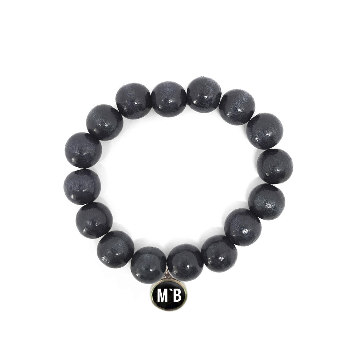 Escapulario Holzperlenarmband in Schwarz aus 12mm Holzperlen mit elastischem Band als lässiges zeitloses Accessoire für modebewusste Damen.