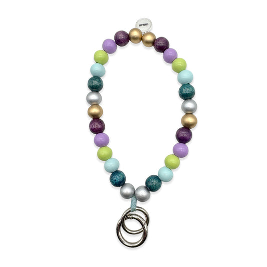 Escapulario Schlüsselkette Blaumix als bunter blauer Keychain für den Alltag eine fröhliche Geschenkidee für modebewusste Frauen.