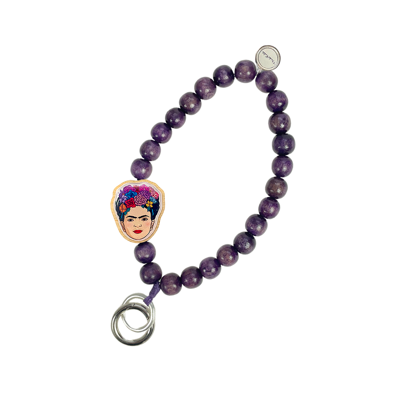 Escapulario Frida Kahlo Schlüsselkette Aubergine als künstlerisches tiefes Accessoire für den Schlüsselbund ein einzigartiges Geschenk für modebewusste Frauen.
