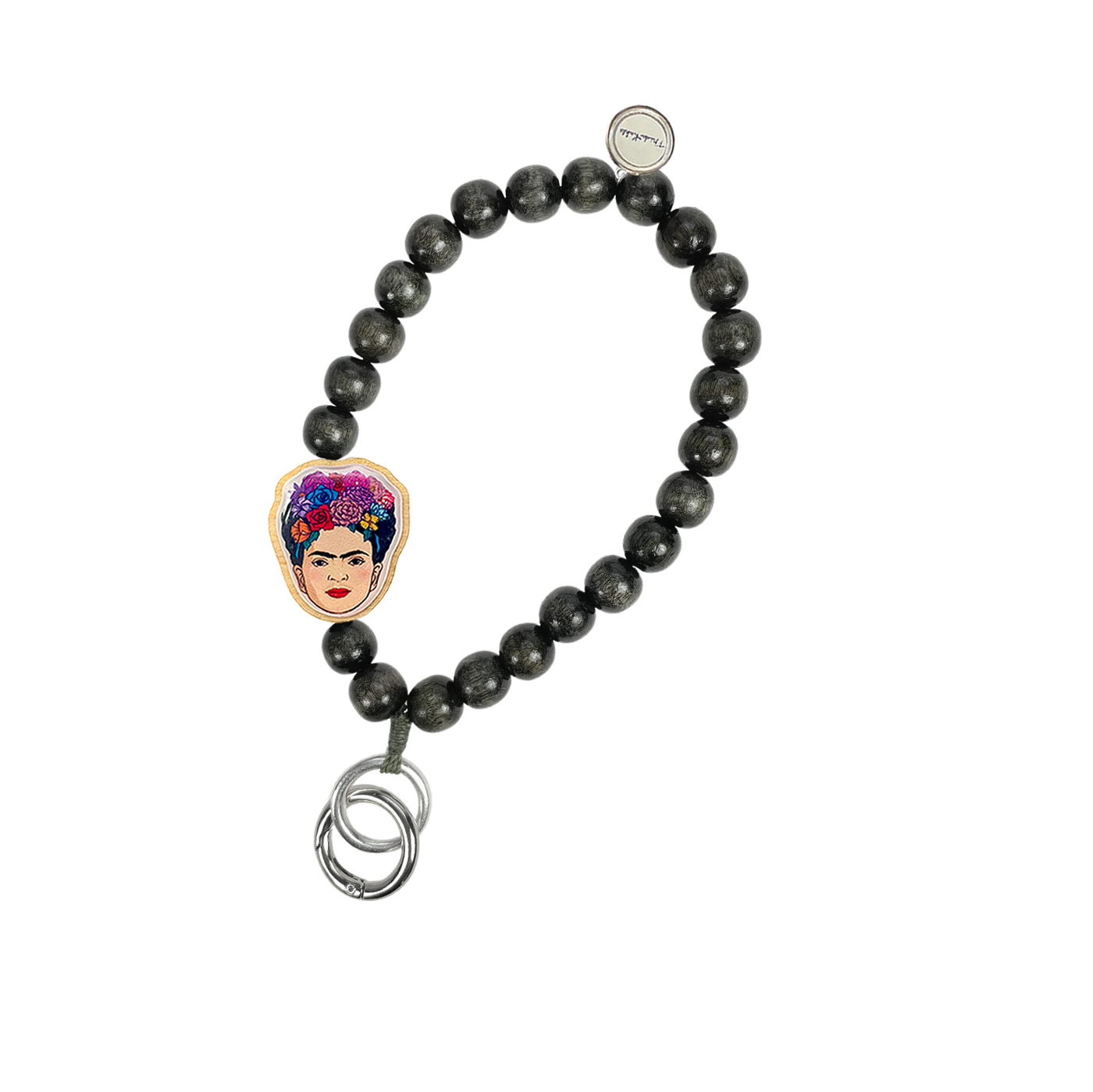 Escapulario Frida Kahlo Schlüsselkette Grau als dezentes künstlerisches Accessoire für den Schlüsselbund ein stilvolles Geschenk für modebewusste Frauen.